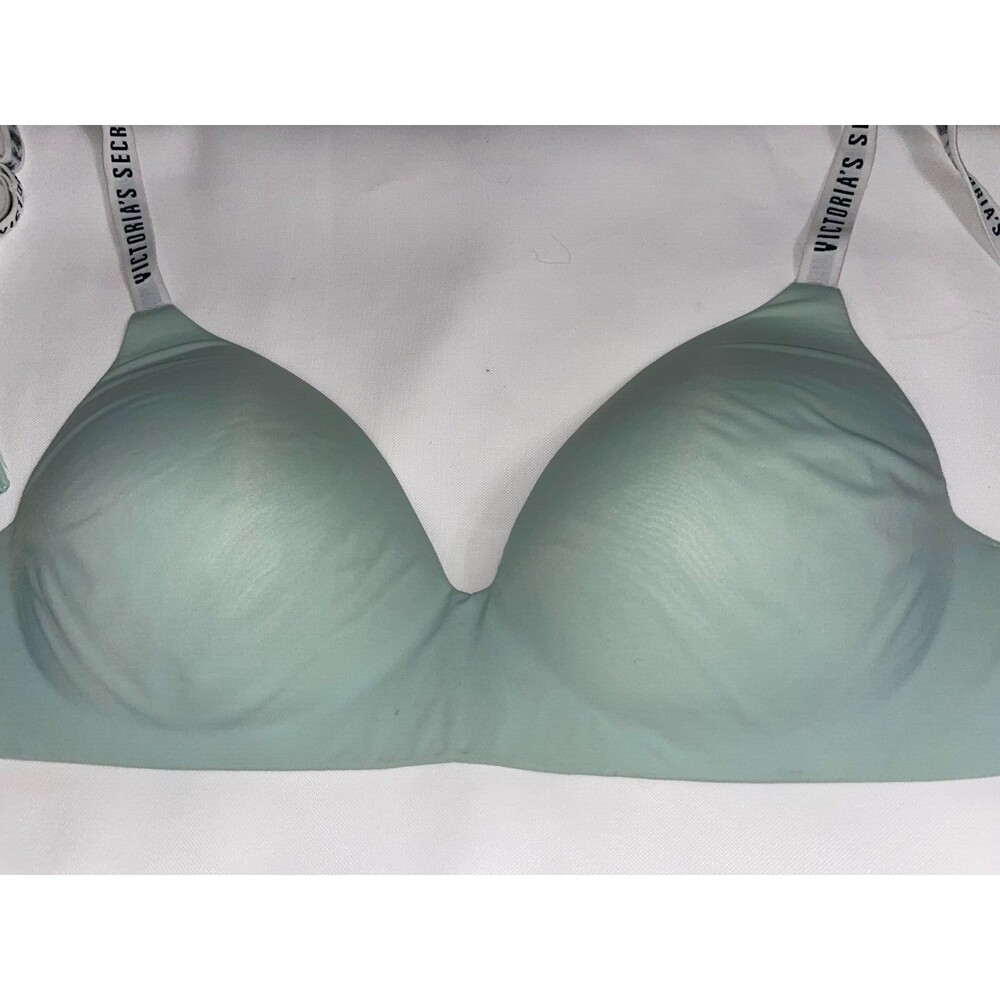 Victoria Secret 38D bra women's Logo straps Tshirt lightly lined wireless green